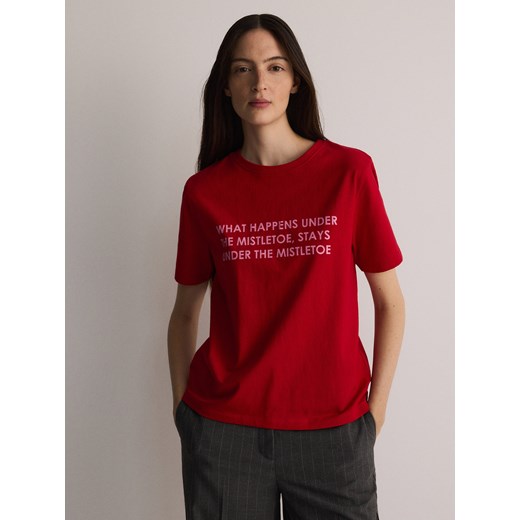Reserved - T-shirt regular z motywem świątecznym - czerwony Reserved S okazja Reserved