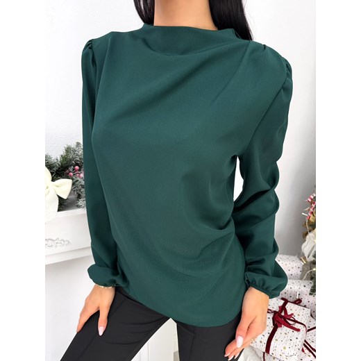 Ciemnozielona Elegancka Bluzka ze Stójką ze sklepu ModnaKiecka.pl w kategorii Bluzki damskie - zdjęcie 187910700