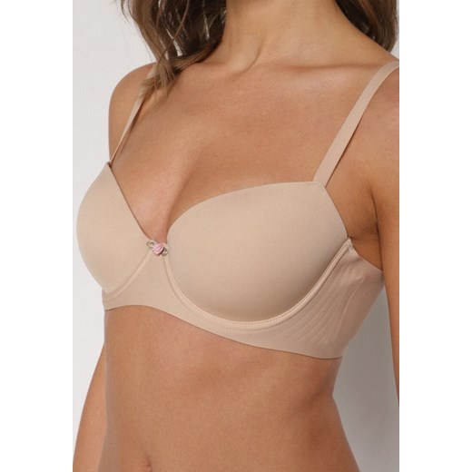 Beżowy Gładki Biustonosz o Klasycznym Fasonie Amanei ze sklepu renee.pl w kategorii Biustonosze - zdjęcie 187912434