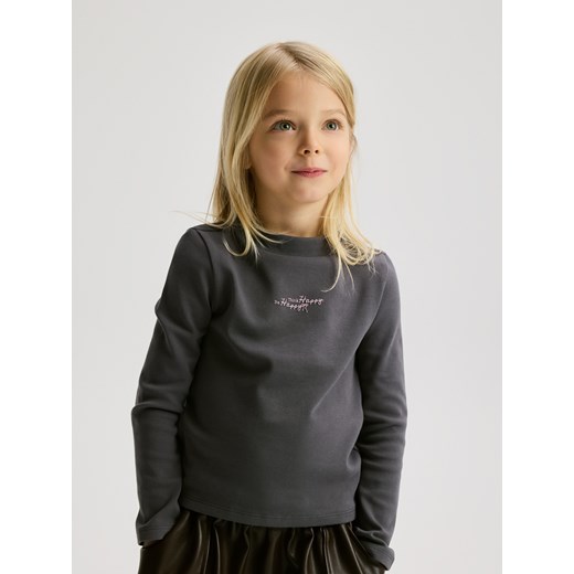 Reserved - Bawełniana bluzka z haftem - ciemnoszary ze sklepu Reserved w kategorii Bluzki dziewczęce - zdjęcie 187912542
