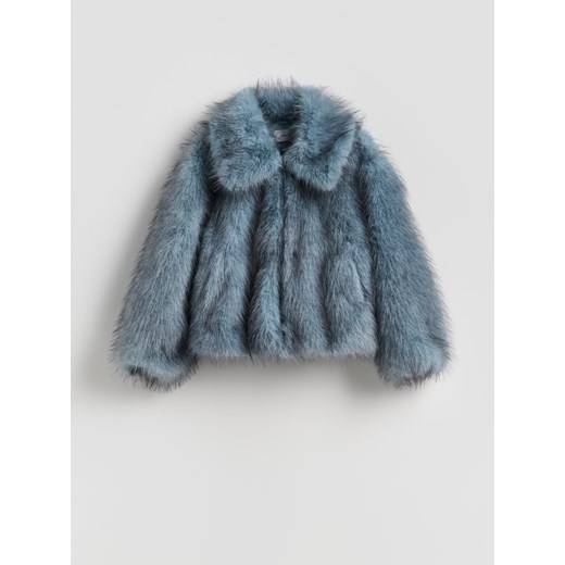 Reserved - Sztuczne futerko z kołnierzem - niebieski Reserved XS Reserved