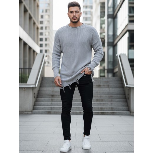 Sweter męski jasnoszary Dstreet WX1963 ze sklepu DSTREET.PL w kategorii Swetry męskie - zdjęcie 187912773