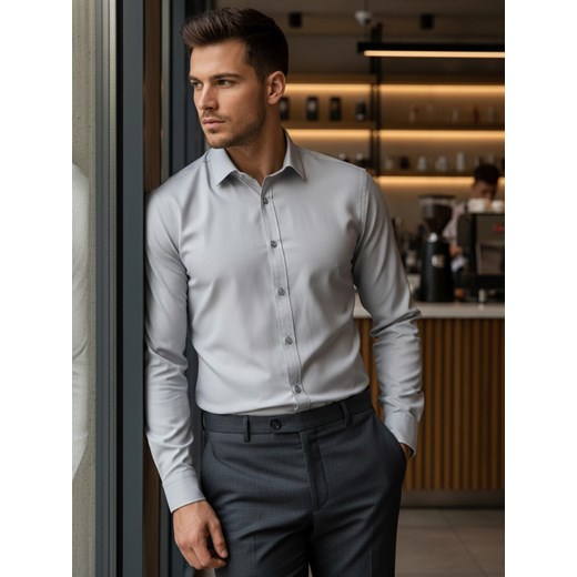 Koszula męska elegancka jasnoszara Dstreet DX2434 ze sklepu DSTREET.PL w kategorii Koszule męskie - zdjęcie 187913821