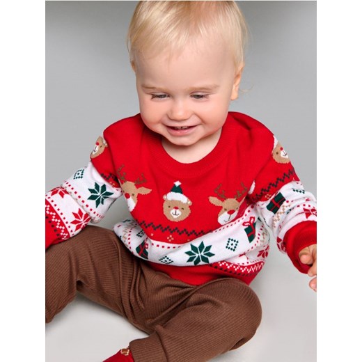 Sinsay - Świąteczny sweter z reniferami i prezentami - czerwony Sinsay 98 (2-3 l) Sinsay