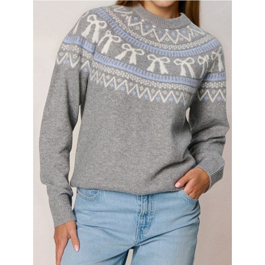 Sinsay - Świąteczny sweter z kokardkami z domieszką wełny - szary ze sklepu Sinsay w kategorii Swetry damskie - zdjęcie 187914043