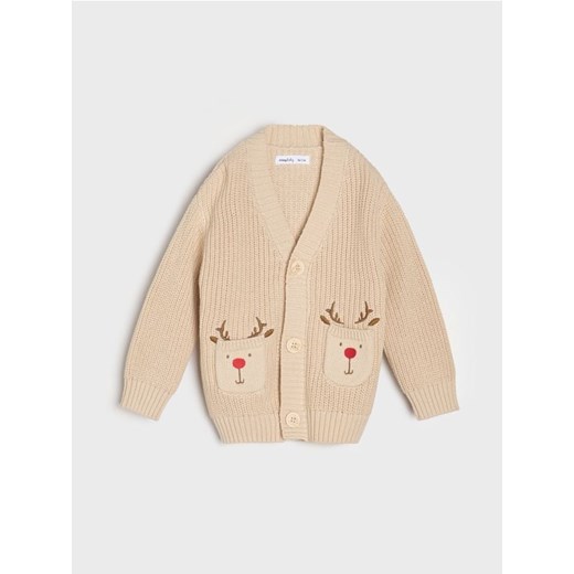 Sinsay - Świąteczny kardigan z kieszeniami w kształcie reniferów - beżowy ze sklepu Sinsay w kategorii Bluzy i swetry - zdjęcie 187915794