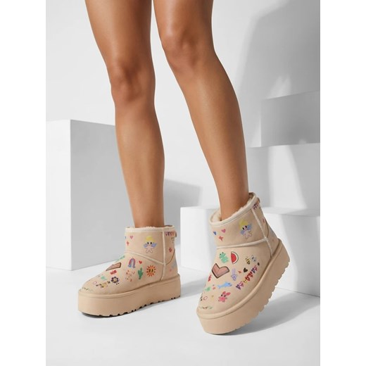 Buty Ocieplane Callisto Angelico z Rysunkami Dziecięcymi na Platformie Beige ze sklepu royalfashion.pl w kategorii Śniegowce damskie - zdjęcie 187916072