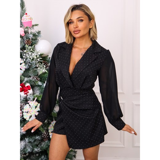 SUKIENKA ZDOBIONA CYRKONIAMI- CZARNA ze sklepu olika.com.pl w kategorii Sukienki - zdjęcie 187916514