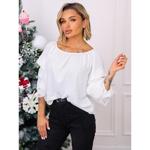 BLUZKA HISZPANKA Z METALICZNYM WZOREM- BIAŁA ze sklepu olika.com.pl w kategorii Bluzki damskie - zdjęcie 187916522