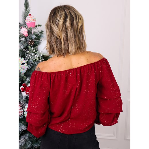BLUZKA HISZPANKA Z METALICZNYM WZOREM- BORDOWA Olika uniwersalny olika.com.pl