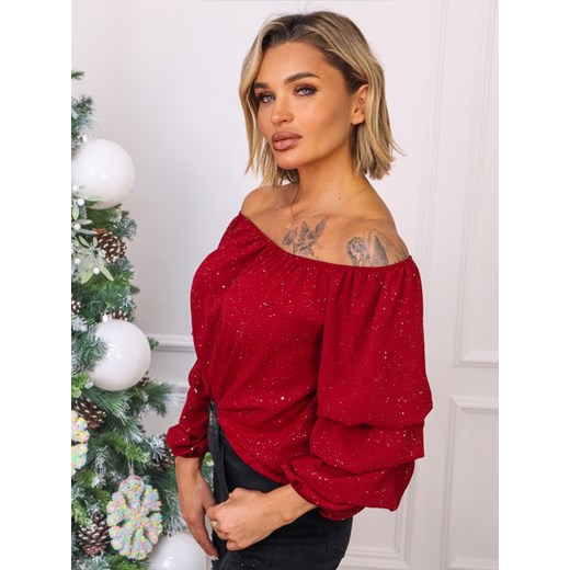 BLUZKA HISZPANKA Z METALICZNYM WZOREM- BORDOWA Olika uniwersalny olika.com.pl