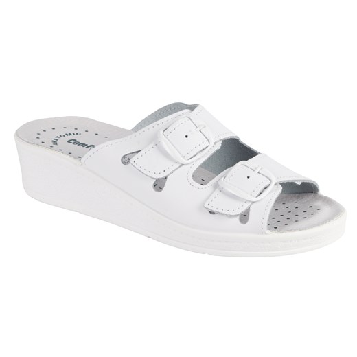 Anatomiczne medyczne klapki damskie regulowane skórzane MIA białe ze sklepu butyolivier w kategorii Klapki damskie - zdjęcie 187917504