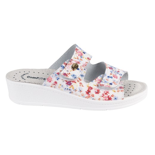 Buty skórzane damskie klapki regulowane medyczne  GIULIA w kwiaty ze sklepu butyolivier w kategorii Klapki damskie - zdjęcie 187917524