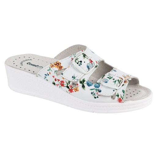 Damskie klapki medyczne skórzane regulowane MIA w kwiaty ze sklepu butyolivier w kategorii Klapki damskie - zdjęcie 187917532