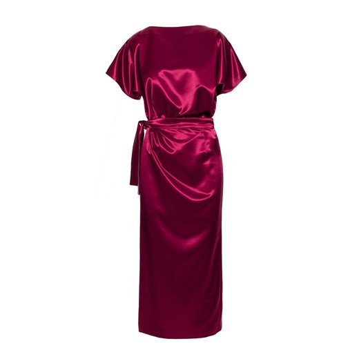 Satynowa sukienka damska z wiązaniem bordowa M887, Kolor bordowy, Rozmiar Moe 2XL/3XL Primodo okazja