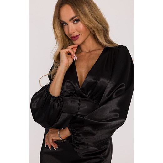 Sukienka mini z bufiastymi rękawami czarna M888, Kolor czarny, Rozmiar L, MOE Moe S okazyjna cena Primodo