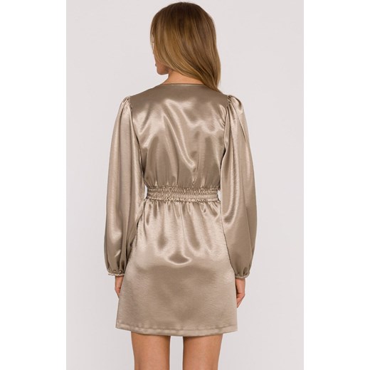 Sukienka mini z bufiastymi rękawami złota M888, Kolor złoty, Rozmiar L, MOE Moe XL promocja Primodo