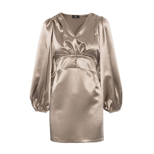 Sukienka mini z bufiastymi rękawami złota M888, Kolor złoty, Rozmiar L, MOE Moe S okazja Primodo