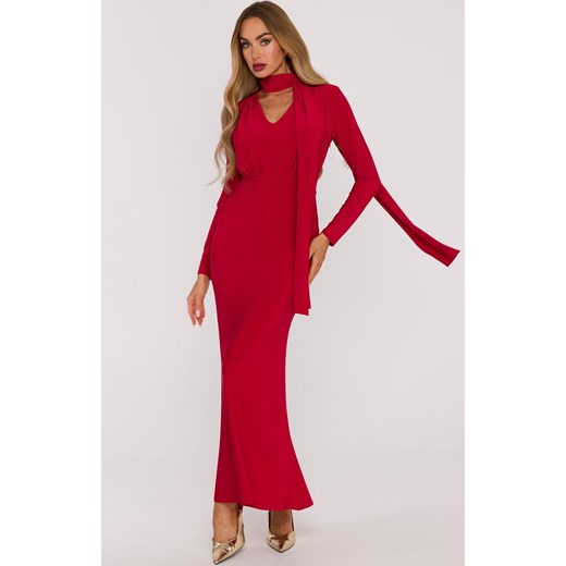 Sukienka damska maxi z szarfą czerwona M891, Kolor czerwony, Rozmiar L, MOE ze sklepu Primodo w kategorii Sukienki - zdjęcie 187917880