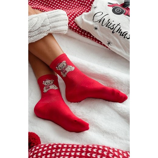 Skarpetki damskie świąteczne czerwone Miś 1283.031, Kolor czerwony, Rozmiar 37-41, Milena ze sklepu Intymna w kategorii Skarpetki damskie - zdjęcie 187918303
