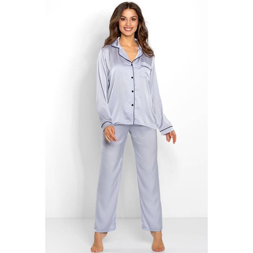 Satynowa piżama damska rozpinana Classic Look Silver, Kolor srebrny, Rozmiar M, Momenti per me ze sklepu Intymna w kategorii Piżamy damskie - zdjęcie 187918392