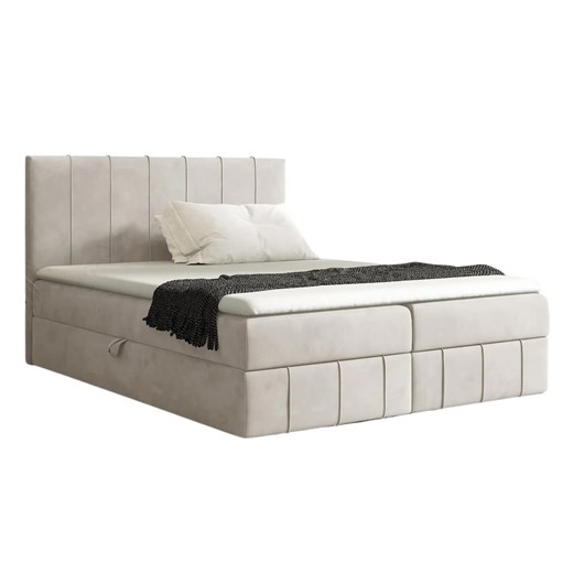 Kremowe welurowe łóżko z pojemnikiem 5 rozmiarów K4-K42 ze sklepu Edinos.pl w kategorii Łóżka i materace - zdjęcie 187918490