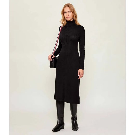 Tommy Hilfiger Sukienka RIB ROLL-NK | z dodatkiem jedwabiu ze sklepu Gomez Fashion Store w kategorii Sukienki - zdjęcie 187918651
