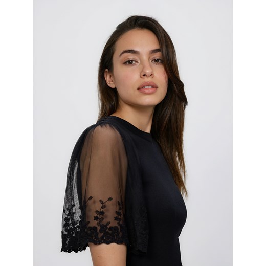 Reserved - Bluzka z ozdobnymi rękawami - czarny ze sklepu Reserved w kategorii Bluzki damskie - zdjęcie 187919613
