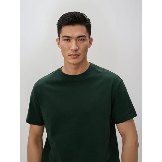 Reserved - Bawełniany t-shirt boxy - ciemnozielony ze sklepu Reserved w kategorii T-shirty męskie - zdjęcie 187919641