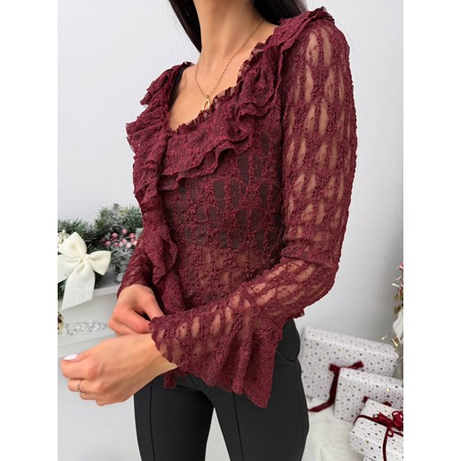 Bordowa Koronkowa Bluzka z Żabotem Modnakiecka.pl 42 ModnaKiecka.pl