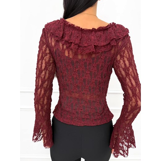 Bordowa Koronkowa Bluzka z Żabotem Modnakiecka.pl 44 ModnaKiecka.pl
