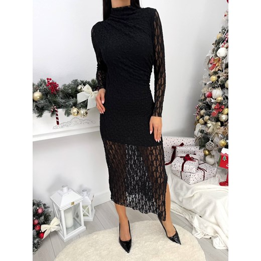 Czarna Koronkowa Sukienka ze Stójką ze sklepu ModnaKiecka.pl w kategorii Sukienki - zdjęcie 187920060