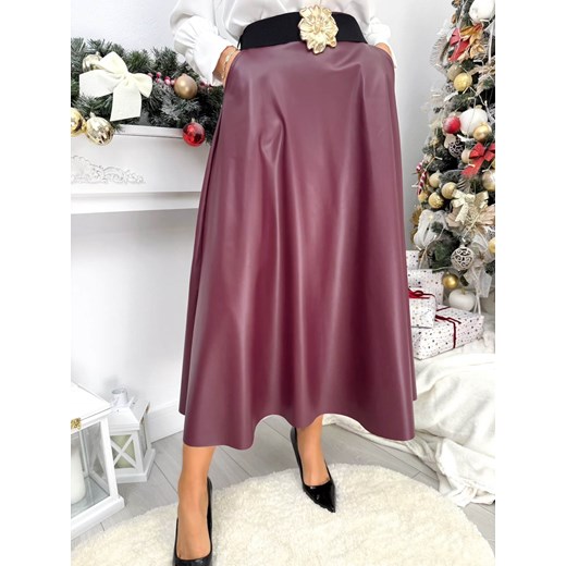 Burgundowa Rozkloszowana Spódnica z Eko Skóry ze sklepu ModnaKiecka.pl w kategorii Spódnice - zdjęcie 187920074