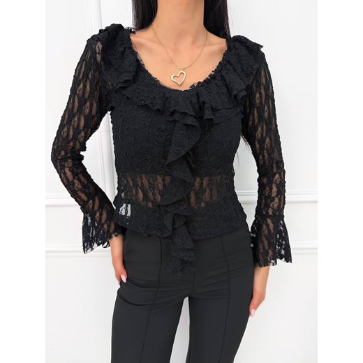 Czarna Koronkowa Bluzka z Żabotem Modnakiecka.pl 38 ModnaKiecka.pl