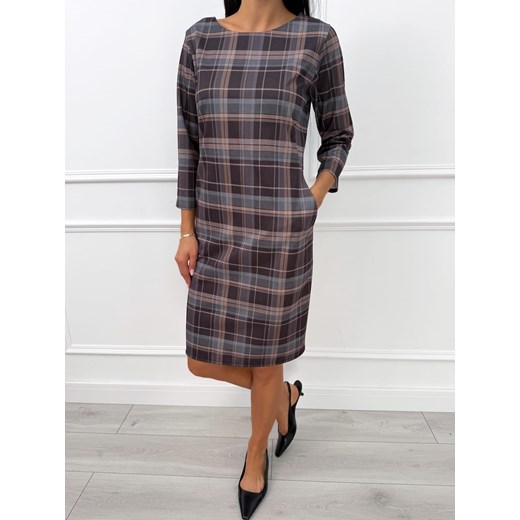 Czekoladowa Klasyczna Sukienka w Kratę ze sklepu ModnaKiecka.pl w kategorii Sukienki - zdjęcie 187924762