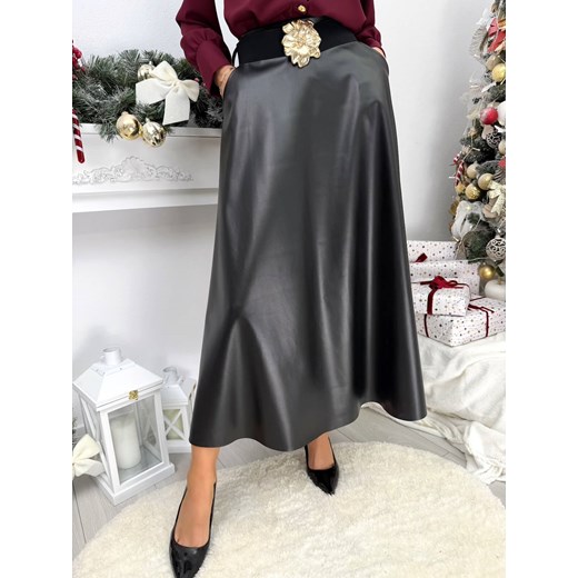 Czarna Rozkloszowana Spódnica z Eko Skóry ze sklepu ModnaKiecka.pl w kategorii Spódnice - zdjęcie 187924770