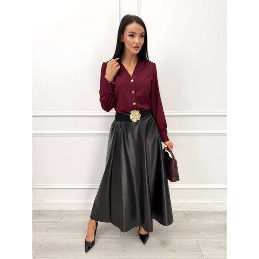 Czarna Rozkloszowana Spódnica z Eko Skóry Modnakiecka.pl 2XL/3XL ModnaKiecka.pl