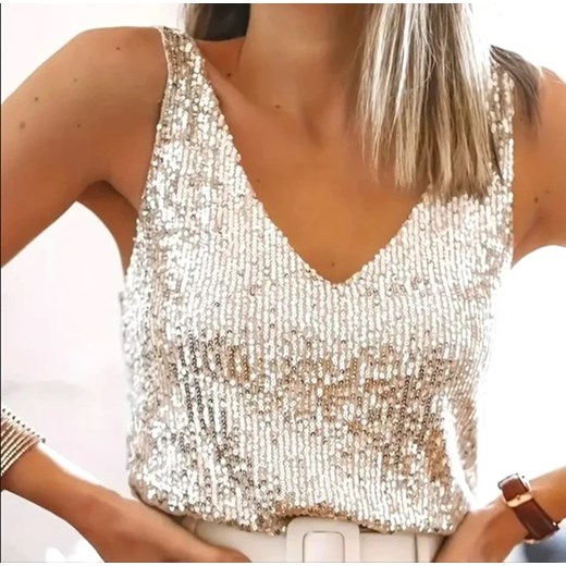 Cekinowy damski top - Złoty S ze sklepu Intimica.pl w kategorii Bluzki damskie - zdjęcie 187927312