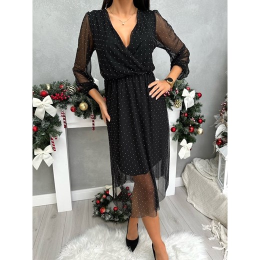 Czarna Połyskująca Sukienka z Siateczką ze sklepu ModnaKiecka.pl w kategorii Sukienki - zdjęcie 187928194