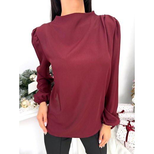 Bordowa Elegancka Bluzka ze Stójką Modnakiecka.pl 36 ModnaKiecka.pl