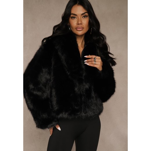 Czarna Kurtka Futerko Ozdobione Kołnierzem Wedarea ze sklepu renee.pl w kategorii Futra damskie - zdjęcie 187928373