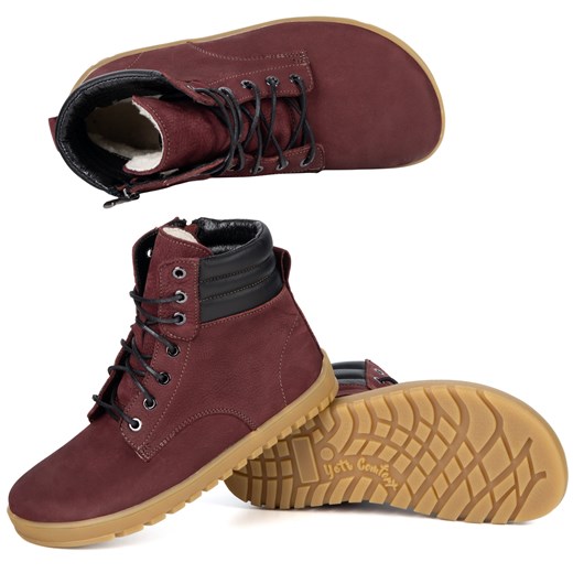 Botki damskie BAREFOOT skórzane Ember bordowe nubuk ze sklepu butyolivier w kategorii Botki - zdjęcie 187928552
