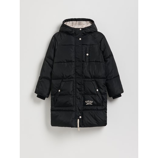 Reserved - Długi pikowany płaszcz z kapturem - czarny ze sklepu Reserved w kategorii Płaszcze dziewczęce - zdjęcie 187931033