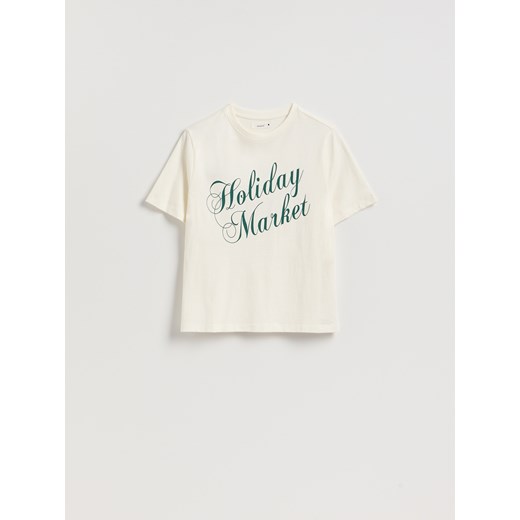 Reserved - T-shirt ze świątecznym motywem - złamana biel ze sklepu Reserved w kategorii Bluzki damskie - zdjęcie 187936152