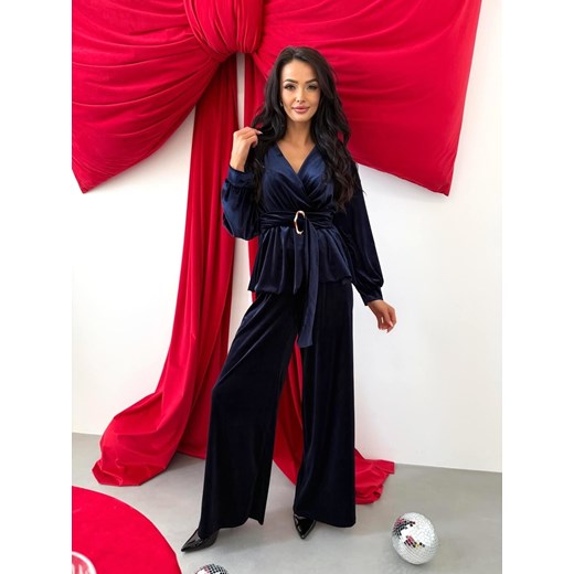 Granatowy Elegancki Komplet ze Złotą Klamrą ze sklepu ModnaKiecka.pl w kategorii Komplety i garnitury damskie - zdjęcie 187936744