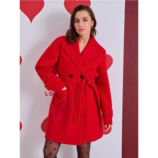 Sinsay - Klasyczny płaszcz dwurzędowy z kieszeniami - czerwony ze sklepu Sinsay w kategorii Płaszcze damskie - zdjęcie 187937653