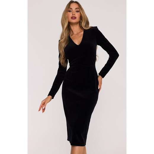 Sukienka welurowa z dekoltem czarna M889, Kolor czarny, Rozmiar L, MOE ze sklepu Primodo w kategorii Sukienki - zdjęcie 187938804