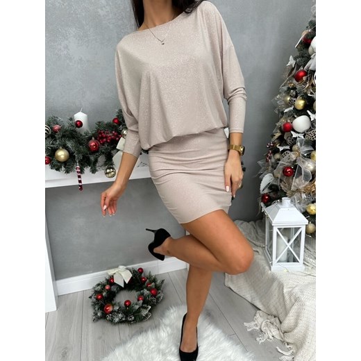 Beżowa Połyskująca Sukienka Modnakiecka.pl 42 ModnaKiecka.pl