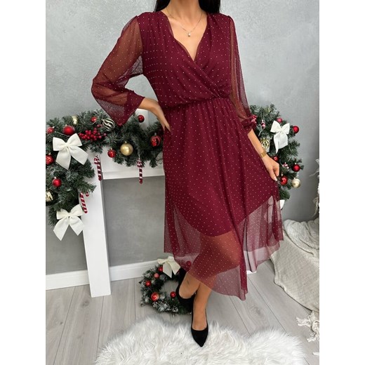 Bordowa Połyskująca Sukienka z Siateczką ze sklepu ModnaKiecka.pl w kategorii Sukienki - zdjęcie 187943710