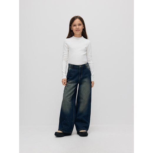 Reserved - Jeansy super wide leg z aplikacją - granatowy ze sklepu Reserved w kategorii Spodnie dziewczęce - zdjęcie 187946660
